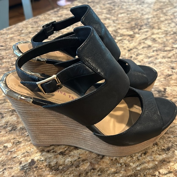 Black Leather Wedges Heels - Picture 5 of 6